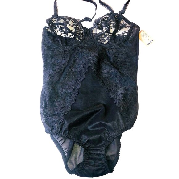 Vintage Dolores For Poirette Vtg 70's Black Lace Teddy Bodysuit ILGWU 34B NEW - Picture 13 of 16